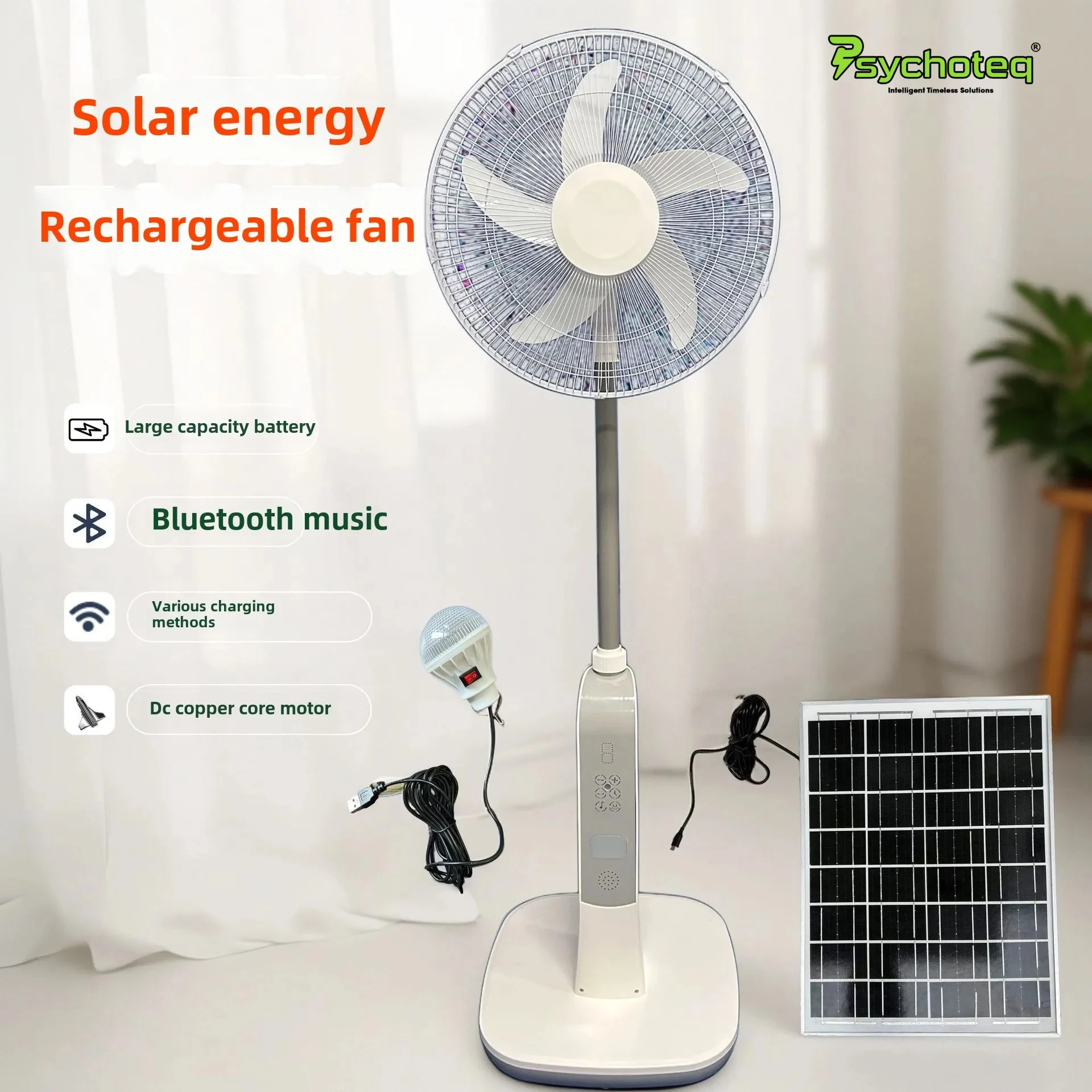 Solar Rechargeable Smart Fan - Music Version + Free Double Dimmable Led Touch Light - Image 7